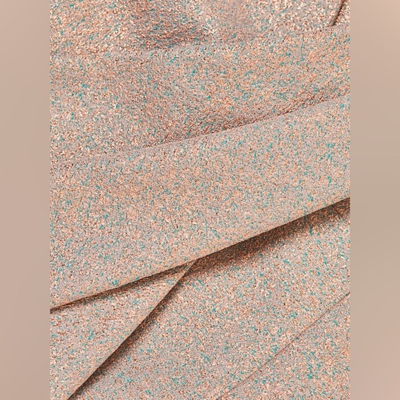 NWT Teri Jon Rickie Freeman Rose Gold Glitter Off Shoulder Column Gown Dress 8 - Picture 5 of 13